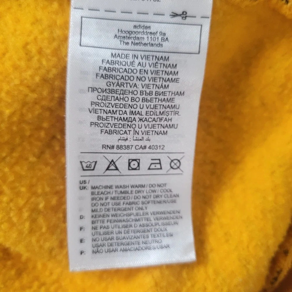 Adidas Large Hoodie Mens Yellow Black Trefoil All Over Print Graphic Pullover